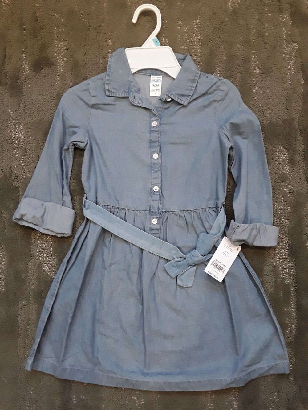 Carters Size 5 Blue Chambray (Soft Denim) Shirt Dress with Waist tie